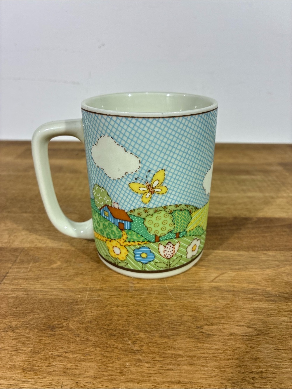 Vintage Otagiri Japan Butterfly Rainbow Patchwork Mug Cottagecore 1970s